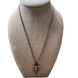 Silver Black Toned Cross Pendant Necklace