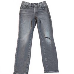 Good American Good Waist Crop Style Jeans Black Distressed Size 6/28 26 inseam