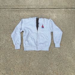 Gray Zip-Up Hoodie with Graphic Logo
