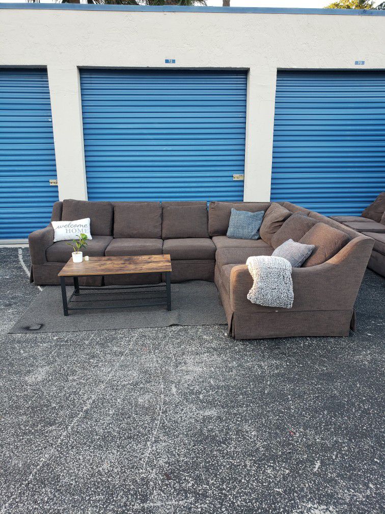 (Delivery Available) Dark Brown/Grey Kevin Charles Sectional Couch Sofa 