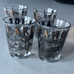 4 Lake Tahoe Souvenir Shot Glasses Glass Set Sail Boat Emerald Bay Roadside Alcohol Drinking Cups 