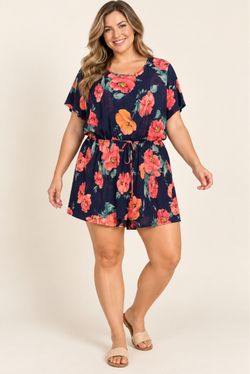 XL Navy Floral Short Sleeve Romper