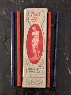 Vintage Venus Red & Blue Lead Pencils 4pc w/ Original Box American Pencil Co