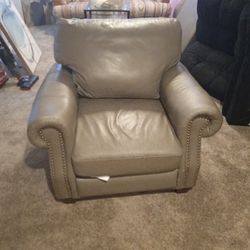 Genuine Leather Chair With Ottoman 