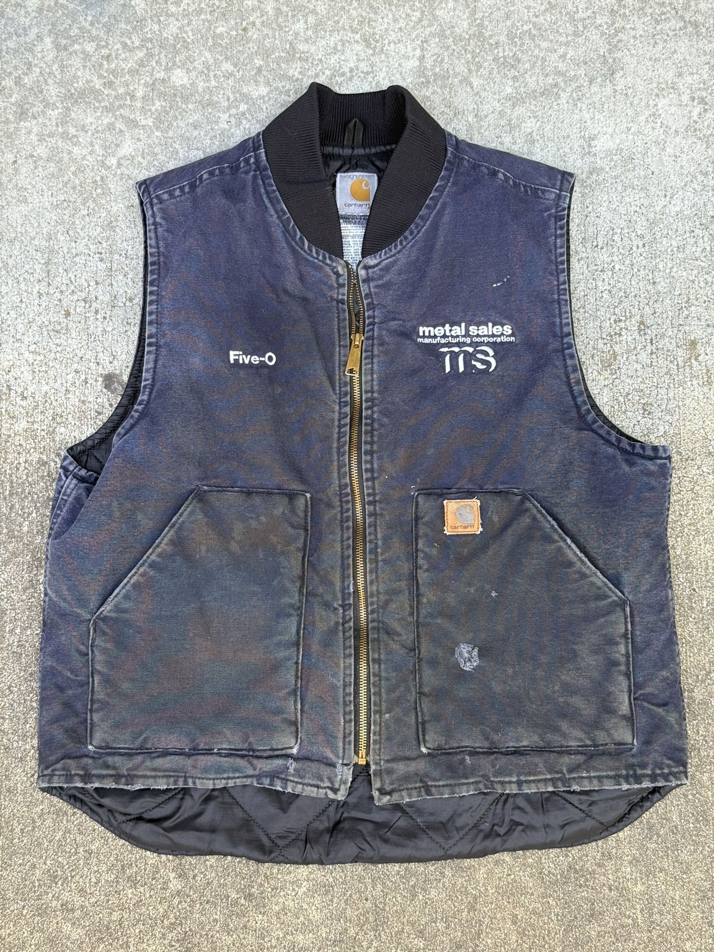 Carhartt Vest - Men’s Size Large Regular - Dark Blue - Vintage, Distressed, Embroidered,