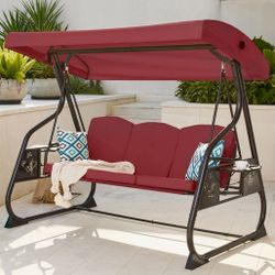 Brand New Arlmont & Co. Outdoor Patio Swing with Stand – Red Cushions – Unopened in Box