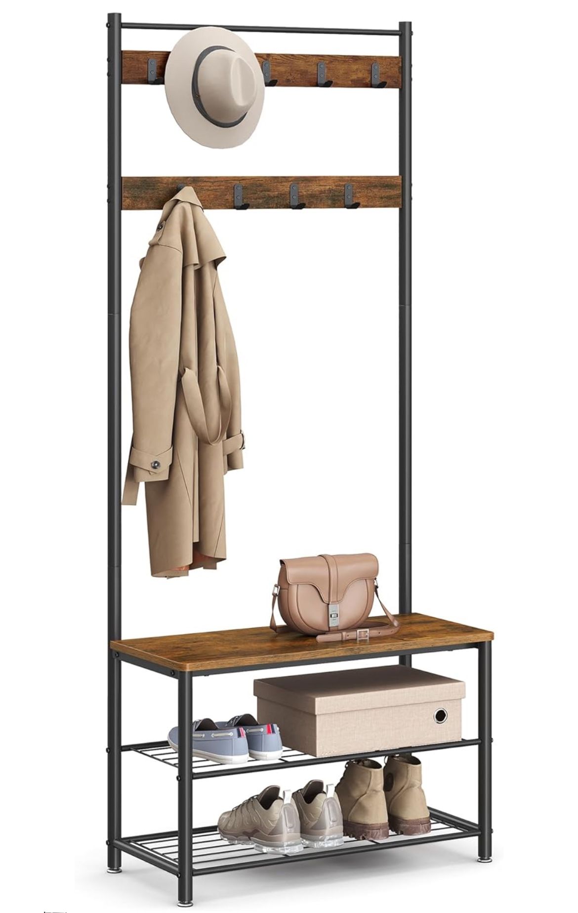 Entryway Bench with Shoe Storage, 3-in-1, Steel Frame