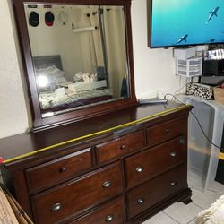 Wooden Dresser No Mirror, Some Damage On Top 