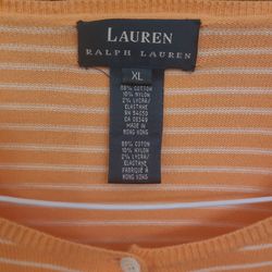 Ralph Lauren Orange W/white Stripes Button Up Cardigan Size XL