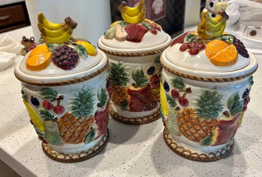 vintage ceramic fruit-themed canisters