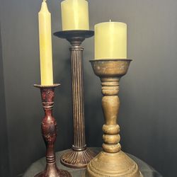 Vintage Brass Tin Candleholders (3)