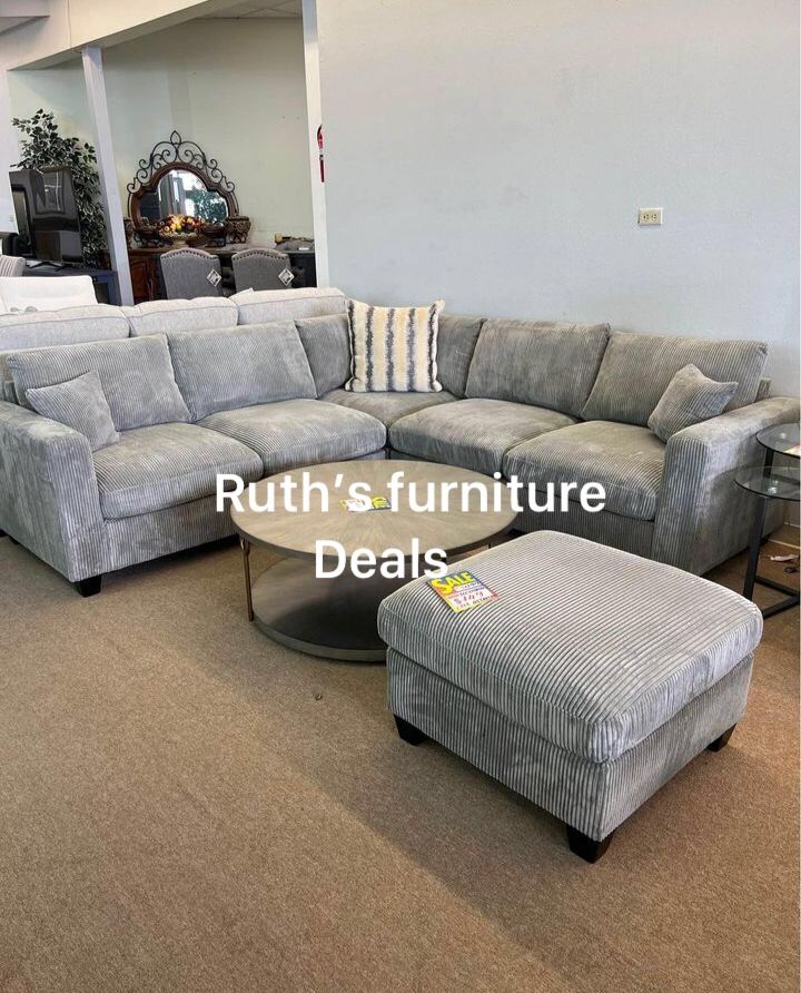 Beautiful 4-Pc Corduroy Sectional Sofa Set With Ottoman