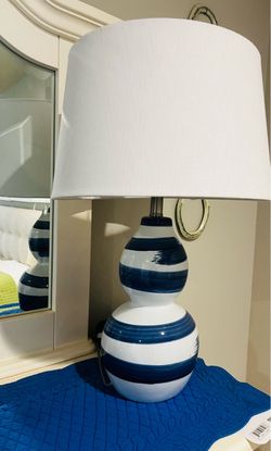 Blue and White Striped Ceramic Table Lamp
