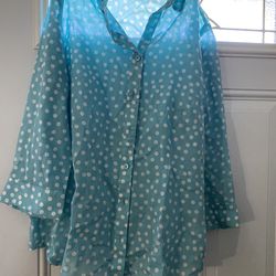Blue and White Polka Dot Size 8 Coldwater Creek Blouse