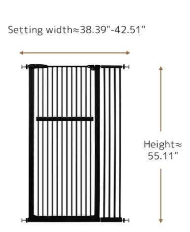 New Extra Tall Pet Gate 55.12"H x 38.39"-42.51"W.  Pressure Mount, 1.37" Bar Gap, Auto Close.  Black