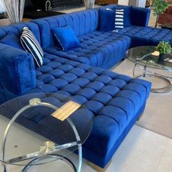Ariana Blue Velvet Double Chaise Sectional
