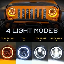 Pair 7 inch LED Headlights For Jeep Mazda Miata MX5 MX-5 Halo Angel Eye