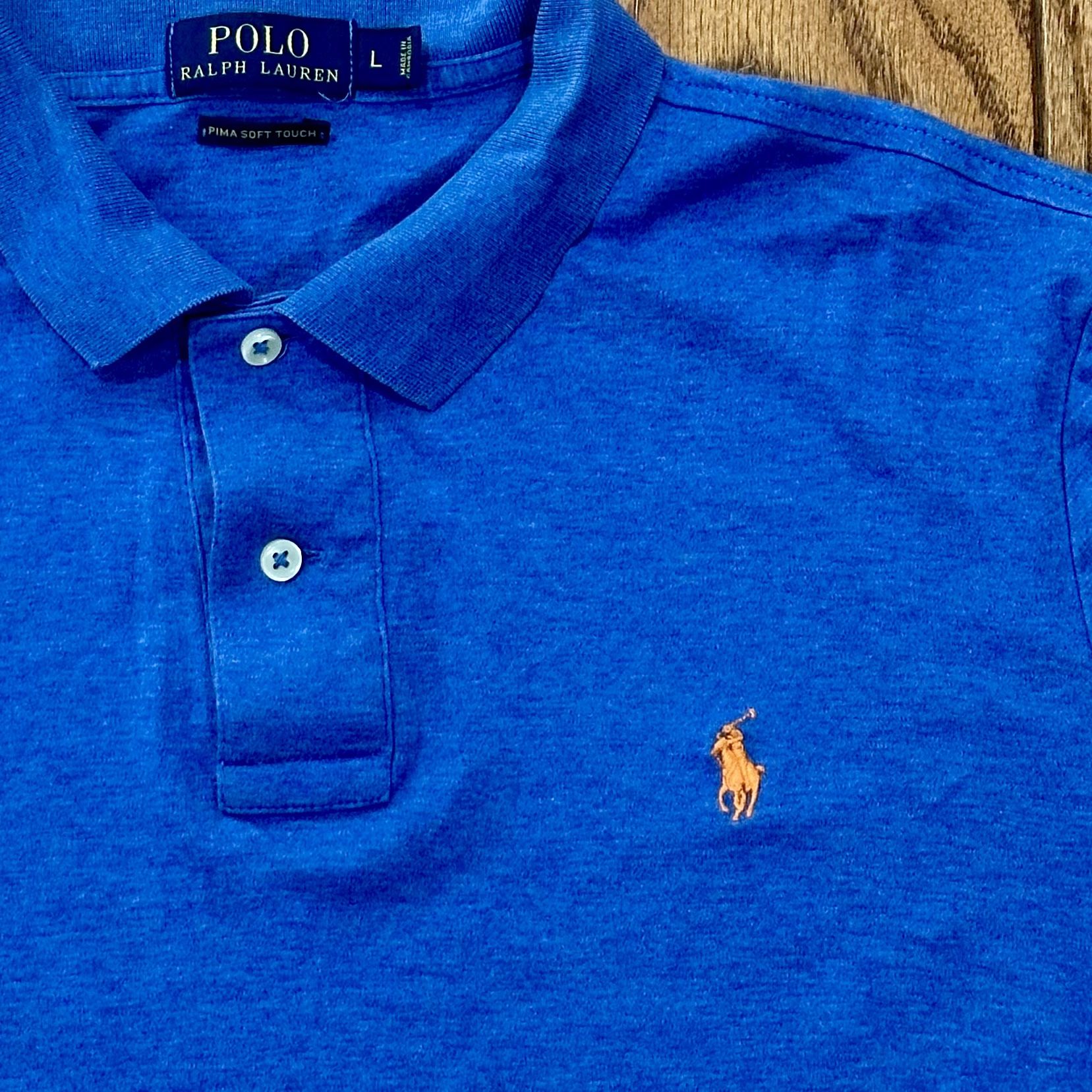 Men’s LARGE Ralph Lauren POLO Short Sleeve Collard Collar Button Dress Work Shirt L LRG - HEATHER BLUE ORANGE