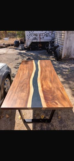 Walnut Dining Room Table With Translucent Epoxy