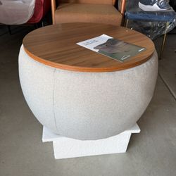 New Morden Fort Ottoman Round Storage Coffee Table with Wooden Lid for Living Room, Circle Ottoman, Large Footrest, Grey