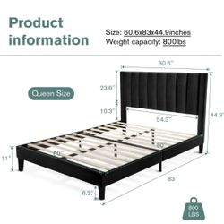 Queen Size Velvet Upholstered Tufted Platform Bed Frame with headboard