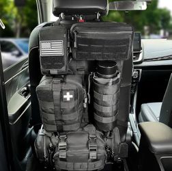 Molle Seat Back Organizer, Universal Tactical Car Back Seat Organizer Bag Vehicle Organizers Panel Protector Organizers with 5 Detachable Pouches for 