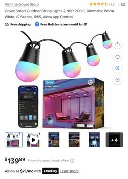 Govee Smart Outdoor String Lights 2, 96ft,RGBIC, Dimmable Warm White, 47 Scenes, IP65, Alexa,App Control