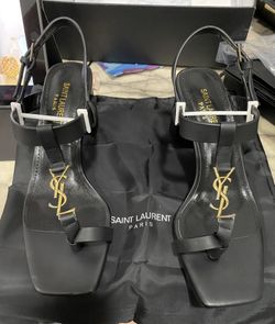 Black Leather Heel Sandals 