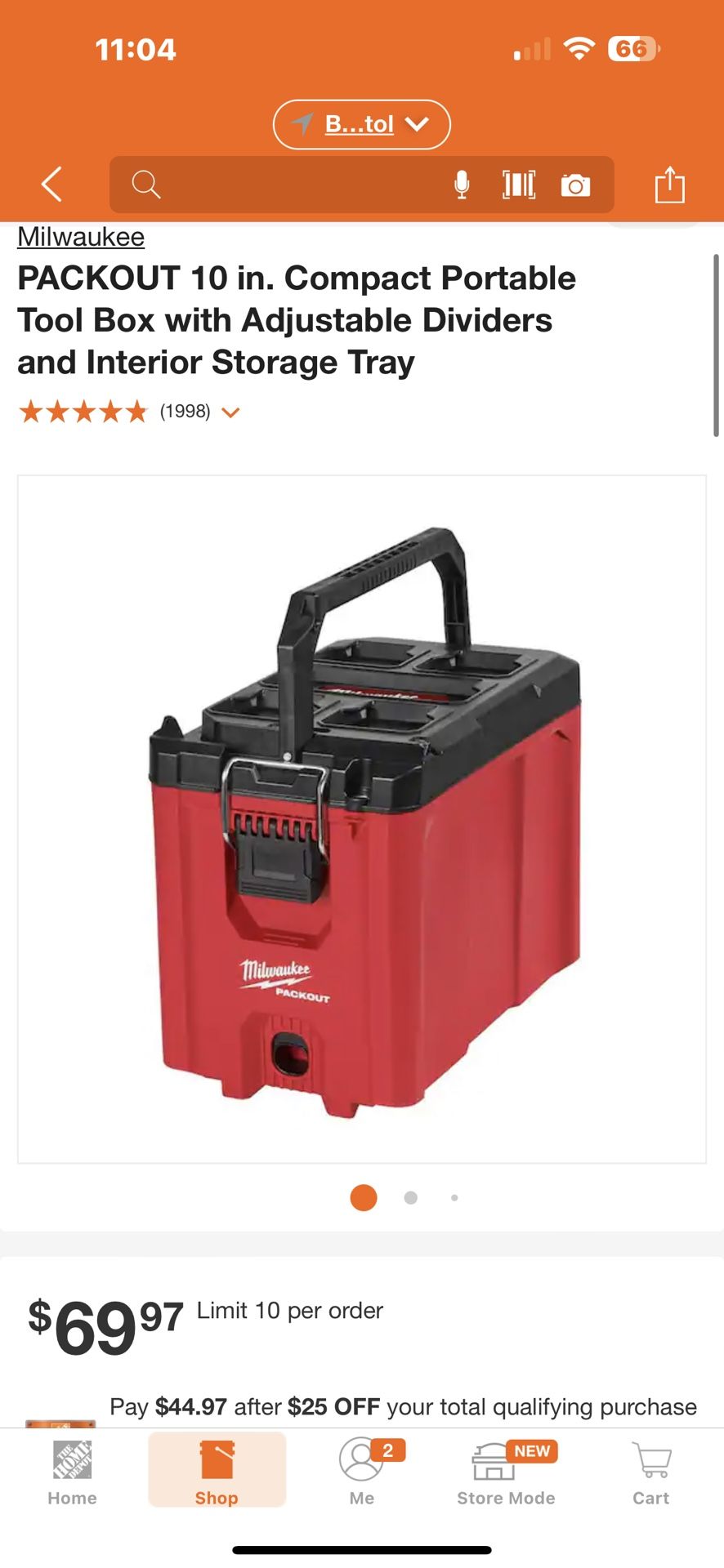 Milwaukee 10 In Pack Out Box 40$