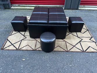 Table with benches and Storage !! Coffee Table Storage Ottoman and benches Tanners Brown: Upholstered Faux Leather, and rolling wheels !! Delivery Ava