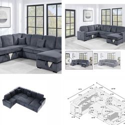 $649-4Piece Convertible Sectional  Sleeper Sofa ,Chaise Storage ,Sofa Storage & USB Ports 98” x 103” x 61” x36”H