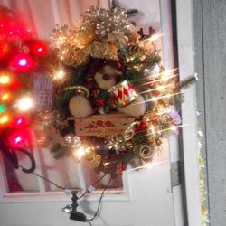 Winter Wreath All Hand Made  Lights Up Colored Or White Lights