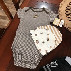 CARTERS Monkey Onesie With Matching Beanies 