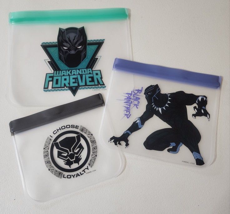2022 Marvel Wakanda Forever Black Panther 3Pack Reusable Silicone Snack Bags NEW