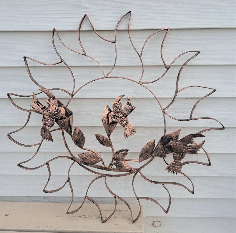 Wrought-iron Sun with Hummingbirds Wall Hanging, Patio Decor, Yard Decor