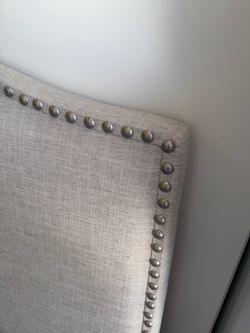Upholstered Headboard with Nailhead Trim + bedrails