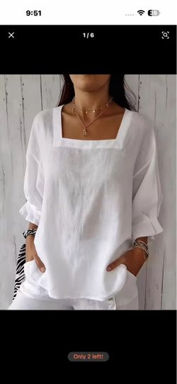 Women’s white summer square neck blouse. New! Size large