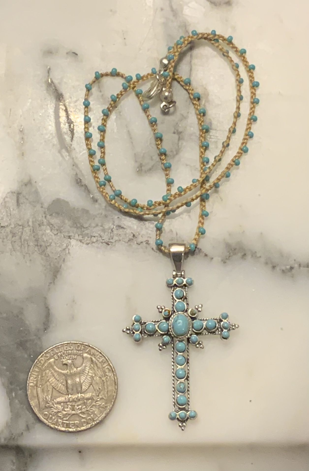 Sterling Silver Turquoise Cross Gorgeous Pendant 