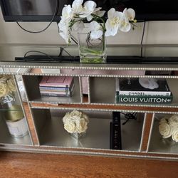 Mirrored Console Table With Shelves Modern 