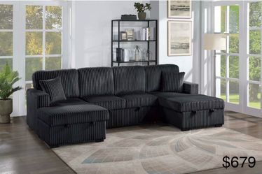 Corduroy sectional sleeper with storage