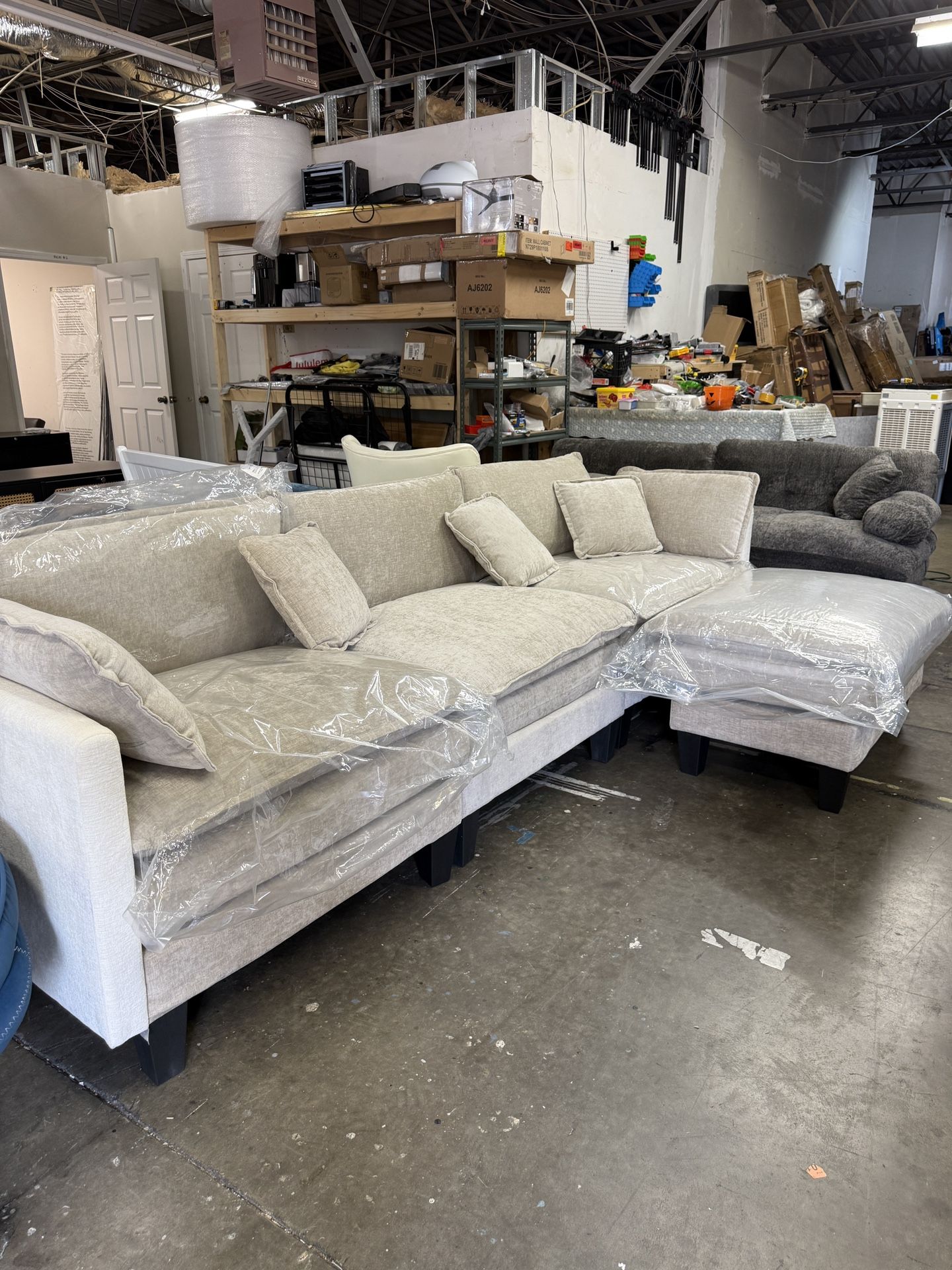 Brand new 112'' Oversized L-Shaped Sofa, Modular Sectional Sofa, Comfy Deep Seat Convertible 3 Seater Couch with Ottoman, Modern Minimalist Chenille C