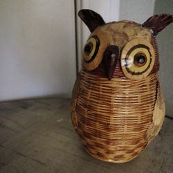 Wicker Owl Trinket Box 