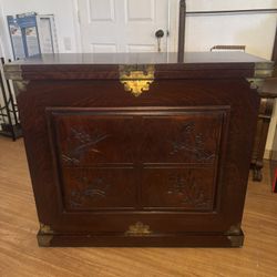 Rosewood Asian Bar With Marble Inlay On Wheels