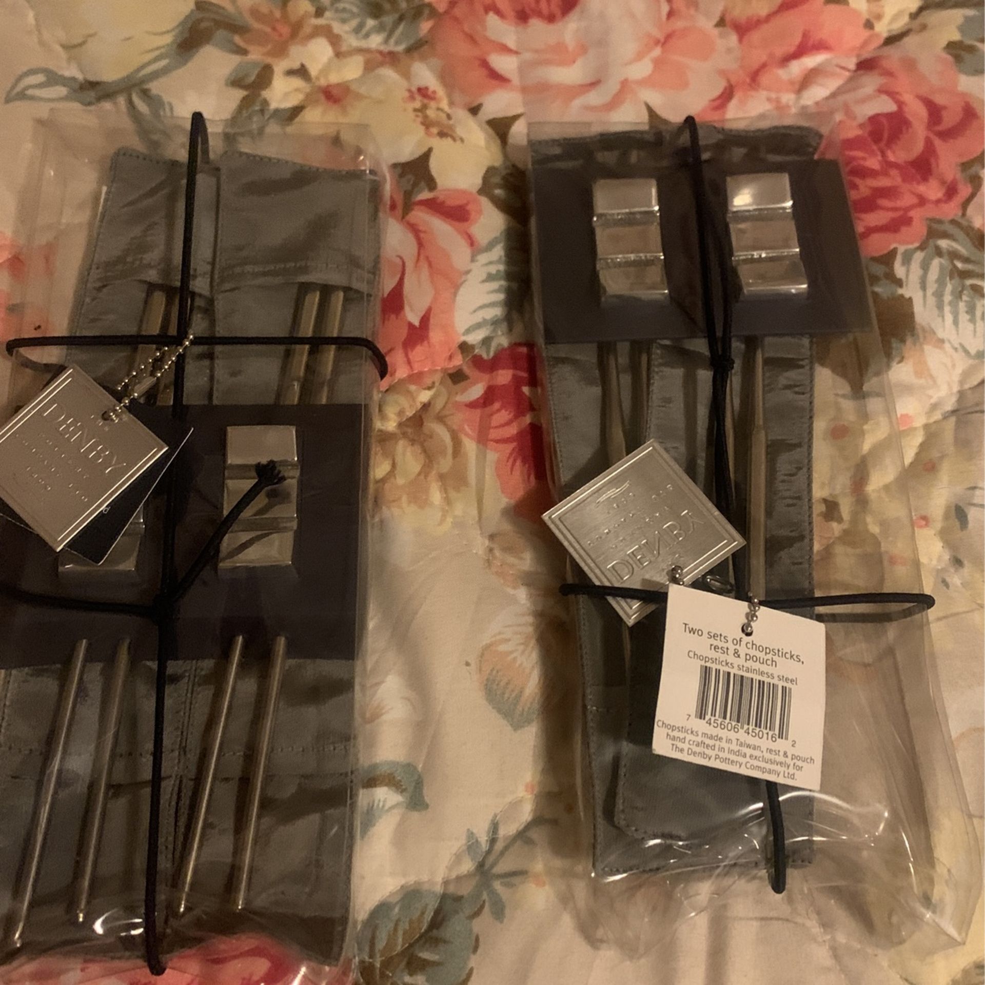 4 Sets Of DENBY Chopsticks rest&pouch Stainless Steel