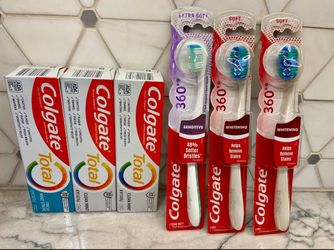 Colgate Total Fresh or Clean Mint Stripe Toothpaste, 3.3 Oz or Colgate 360° Optic White Whitening Adult Toothbrush,