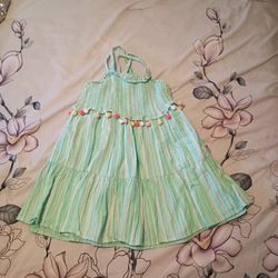 NEW Playful Mint Striped Girls Tahari Summer Dress with Pom-Poms 5T
