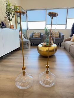 Brass and Glass Pendant Lights – Set of 2