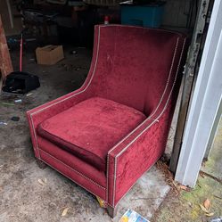 Red Velvet Accent Chair with Nailhead Trim