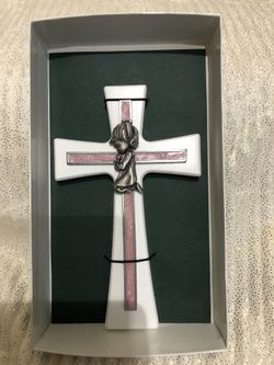 Wood and metal Crucifix by Jeweled Cross. Made in USA