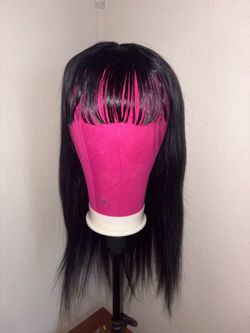 Straight Human Hair Wig With Bangs Glueless Wear and Go 2x4 HD Lace Closure Wig 180% Density Drawstring Wig Human Hair for Black Women Natural Color 1